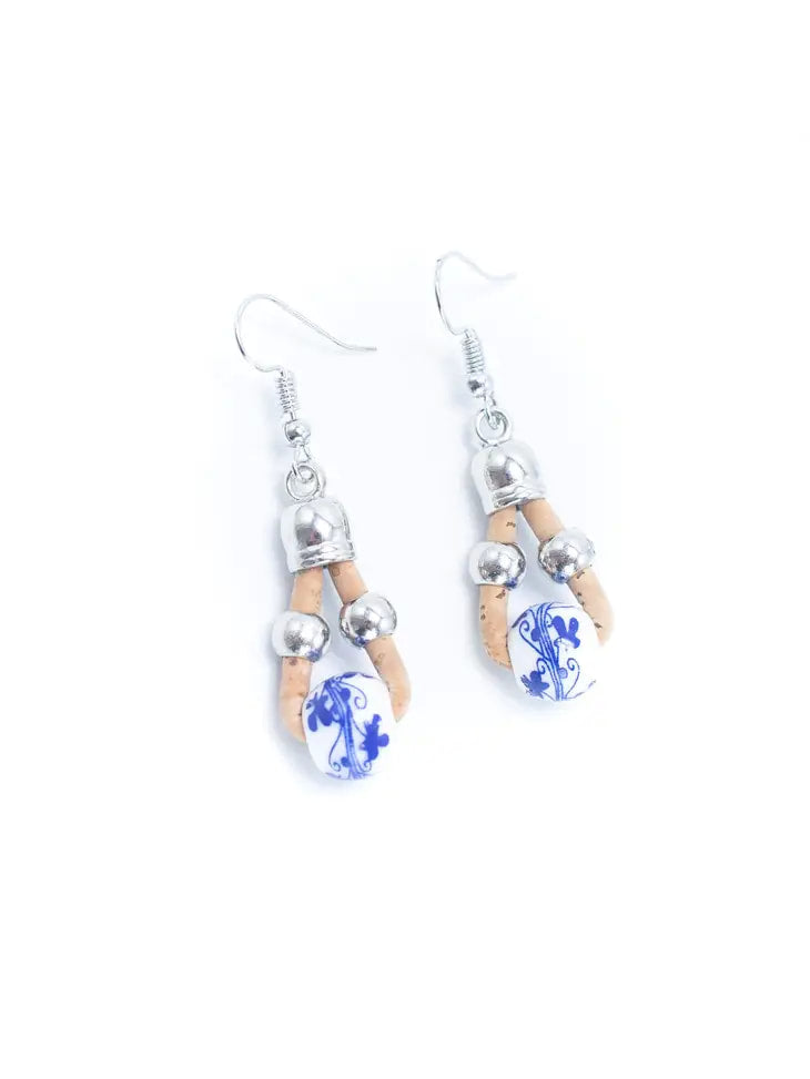 Ceramic bead cork loop earrings