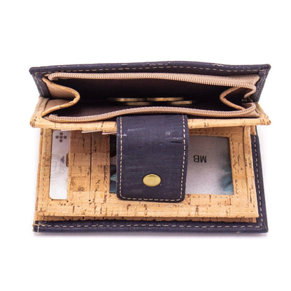 Billfold snap and zipper cork wallet