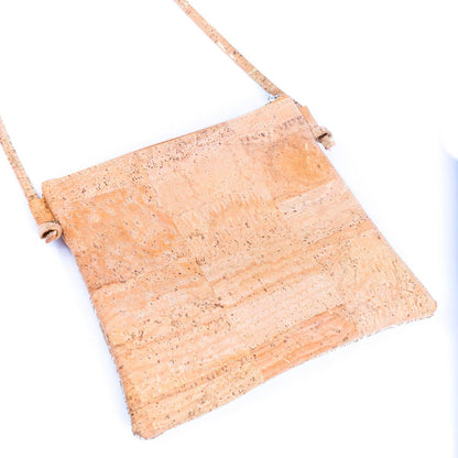 White Print Stitching Cork Zipper Crossbody Bag