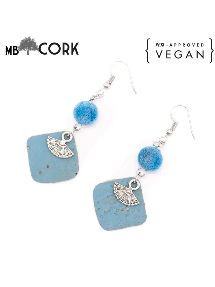 Blue cork fabric Shapes Earrings