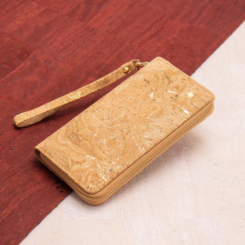 Golden cork with accents zipper wallet