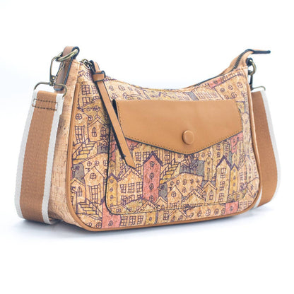 Natural Cork printed pattern messenger bag