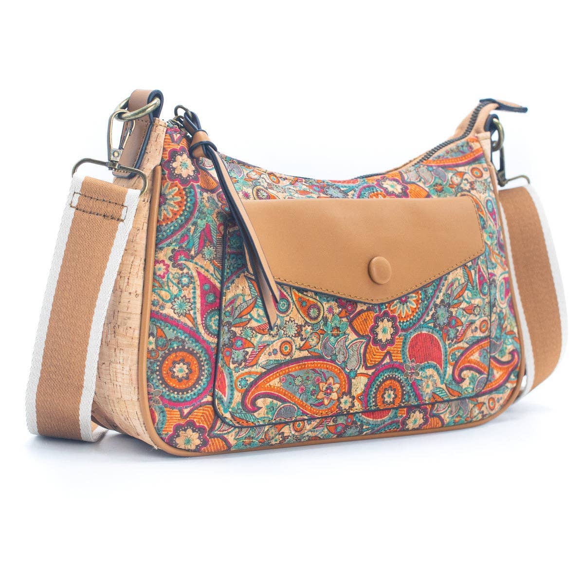 Natural Cork printed pattern messenger bag