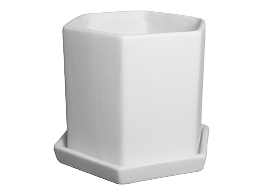 Hexagon Planter w/ Tray Bisqueware