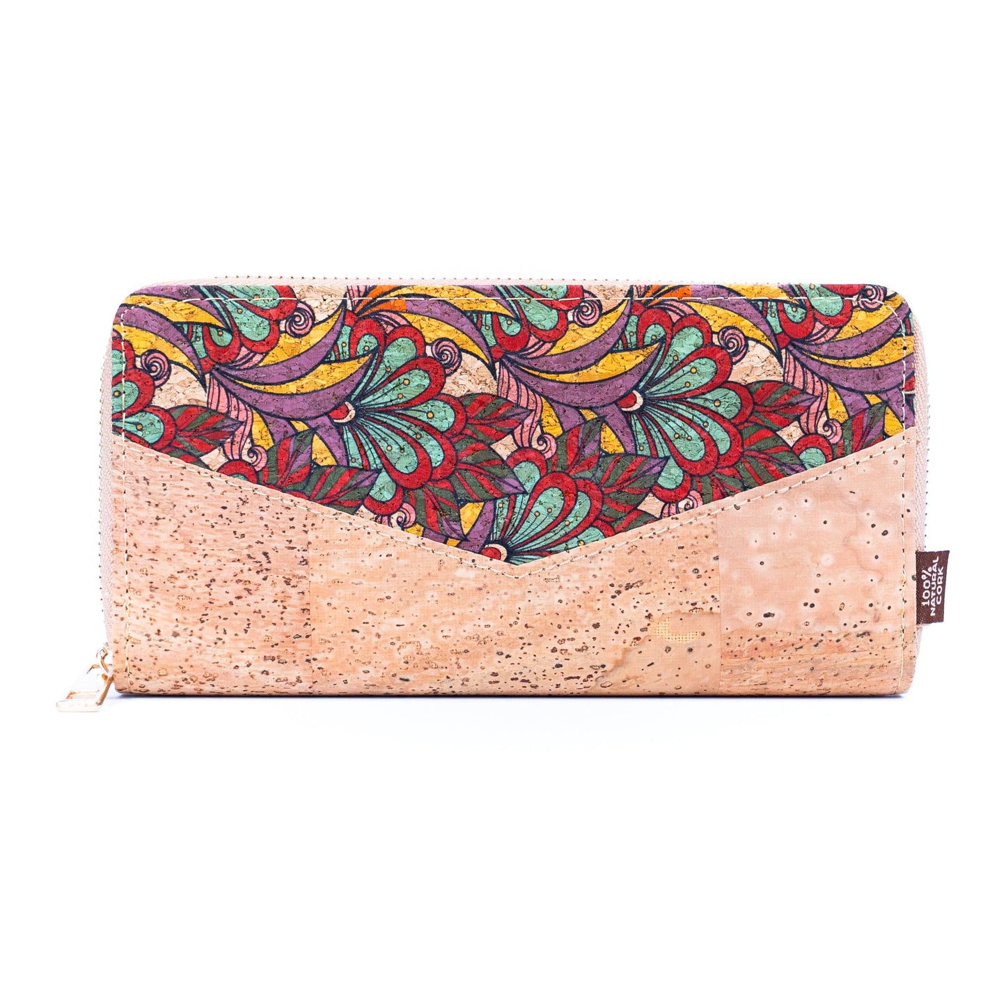 Flowers patterns cork women zipper card wallet