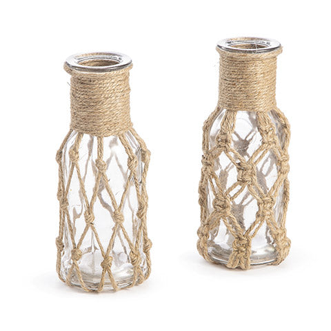 Glass Bottle with Jute Macrame: 9 inches, 2 Assorted