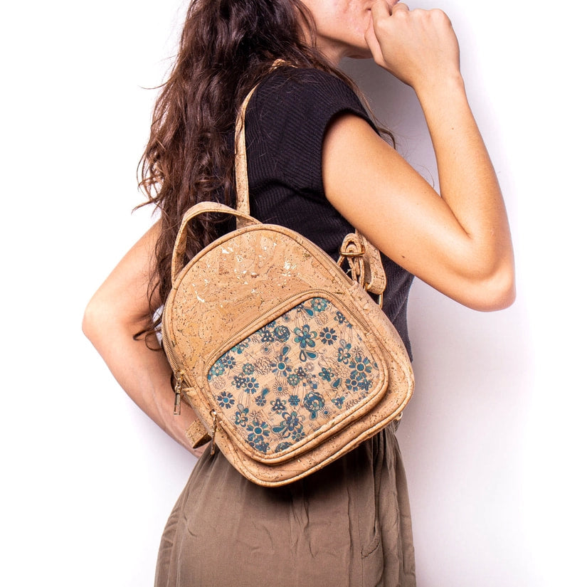 Floral Cork backpack with front pockets