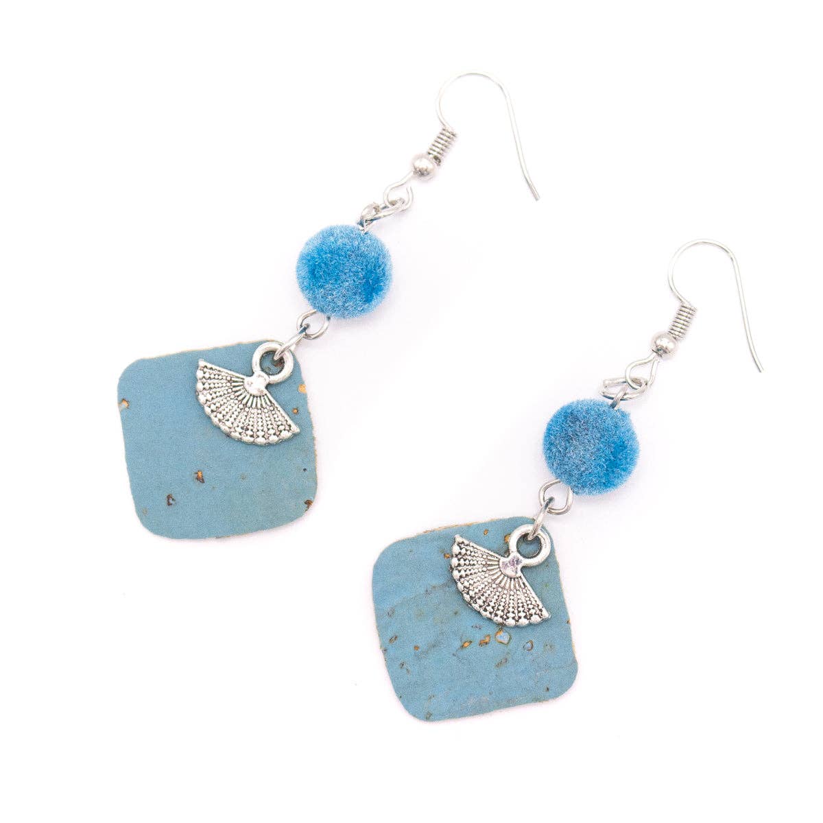 Blue cork fabric Shapes Earrings