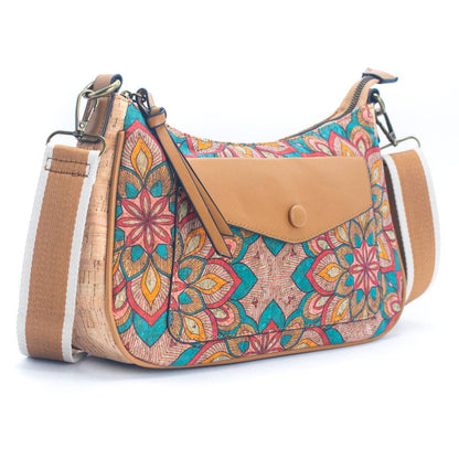 Natural Cork printed pattern messenger bag