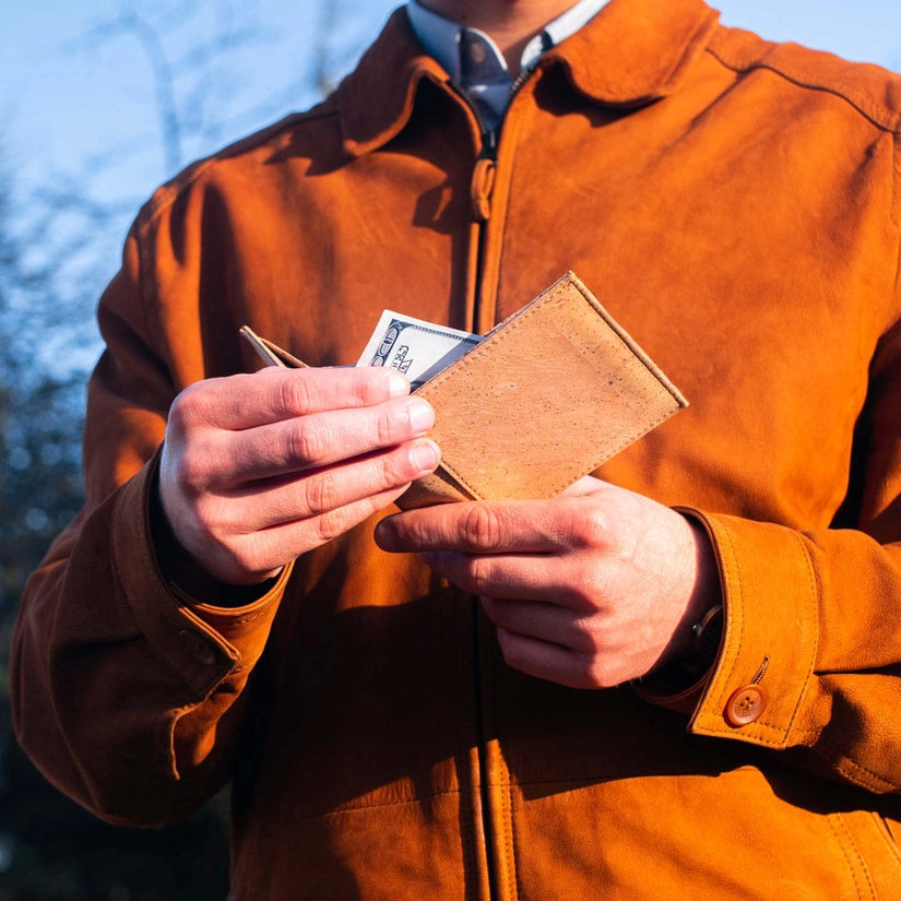 Men cork Wallet with Snap Button