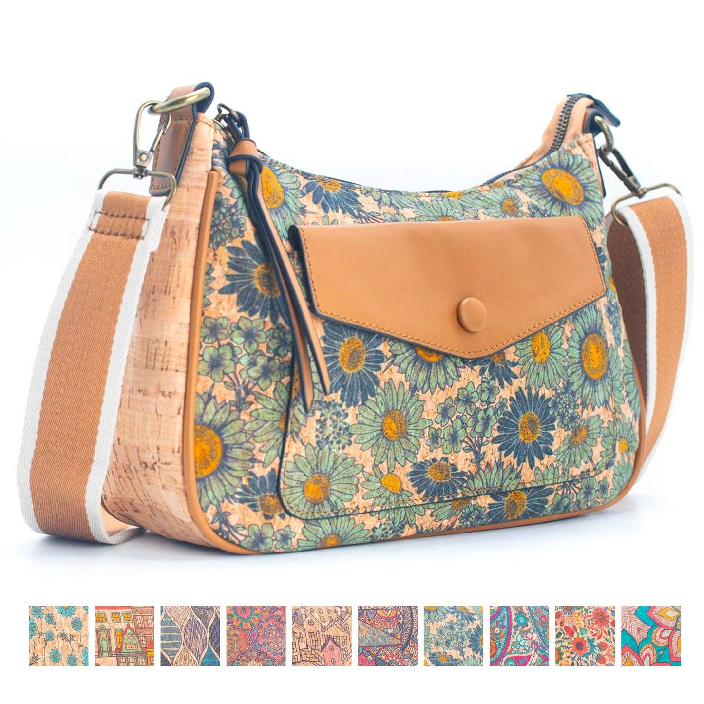 Natural Cork printed pattern messenger bag