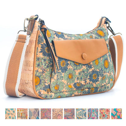 Natural Cork printed pattern messenger bag