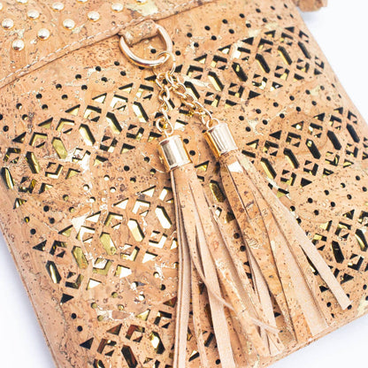 Gold and Silver Accented Cork Cut-out Crossbody Bag