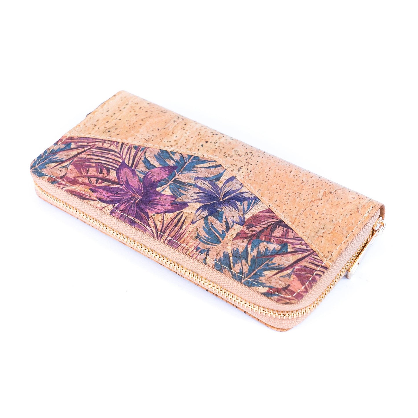 Flowers patterns cork women zipper card wallet