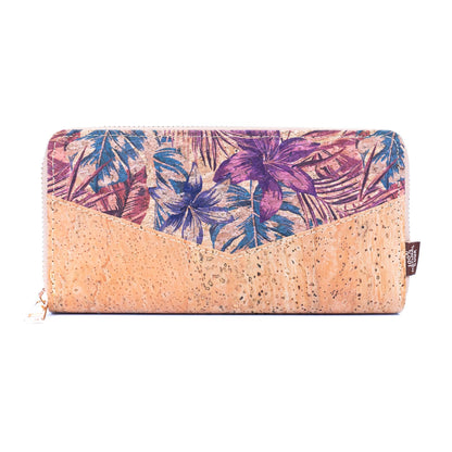 Flowers patterns cork women zipper card wallet