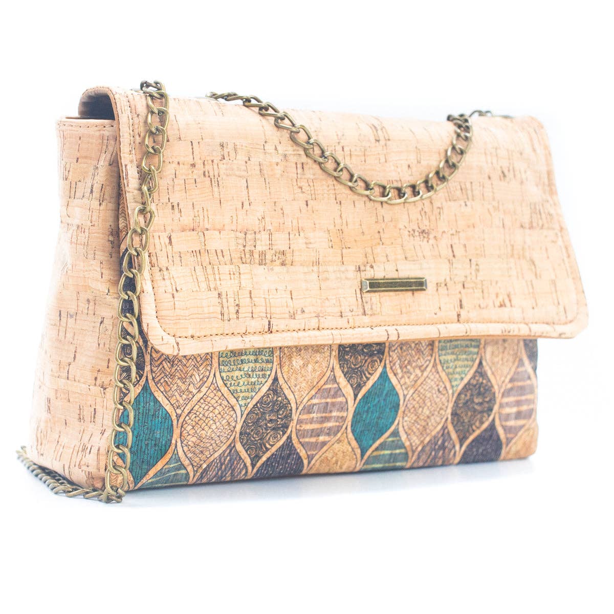 Natural Cork printed pattern messenger bag