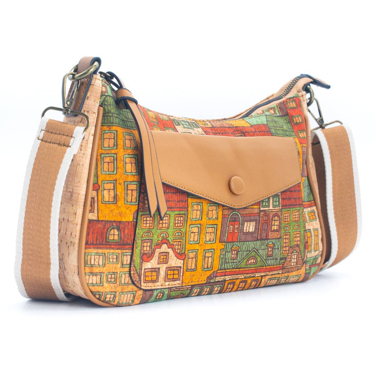 Natural Cork printed pattern messenger bag