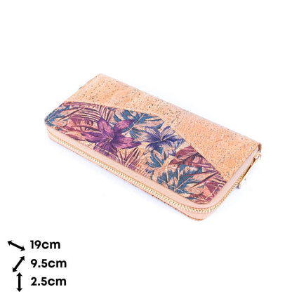 Flowers patterns cork women zipper card wallet