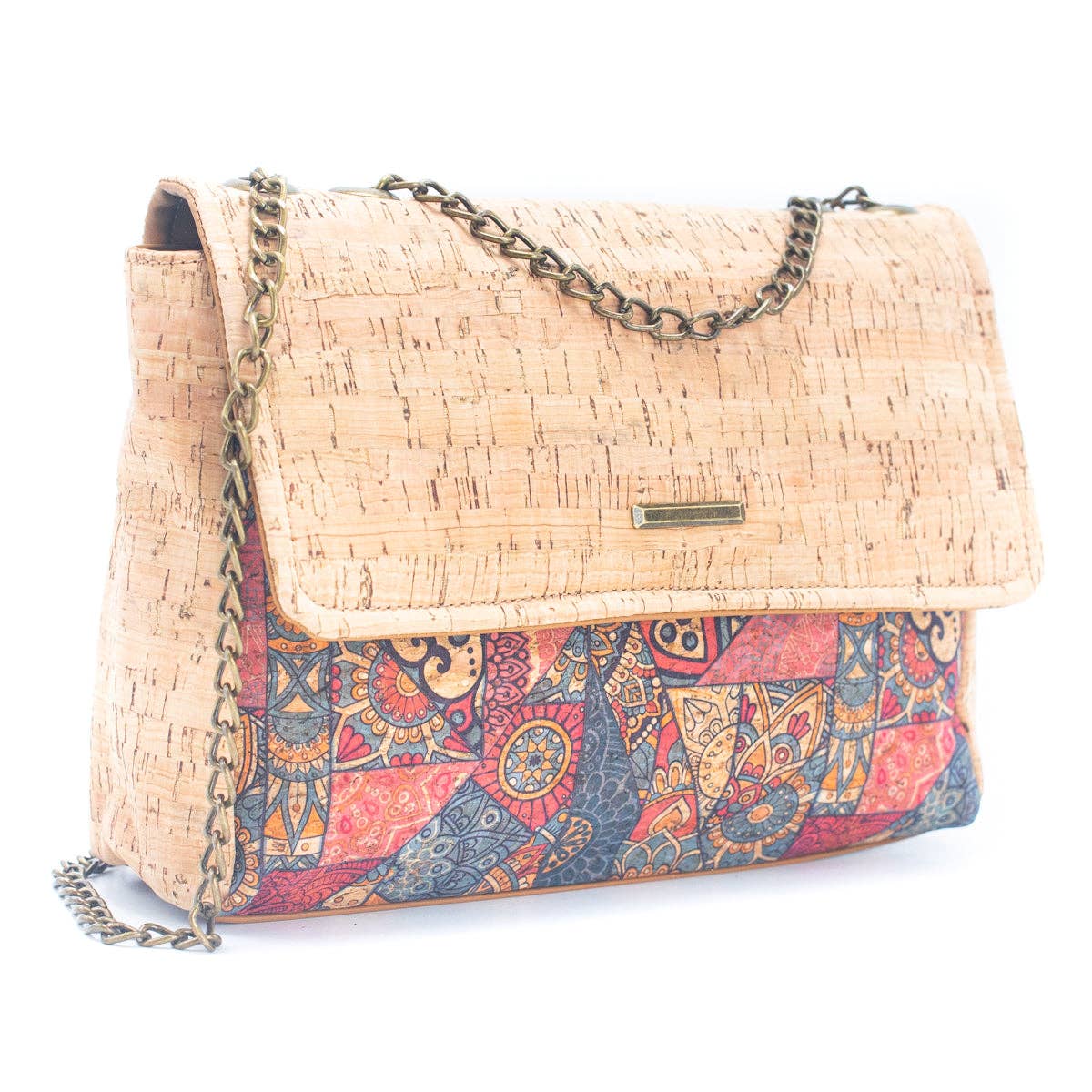 Natural Cork printed pattern messenger bag