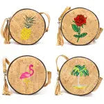 Embroidered Round Cork Handbag