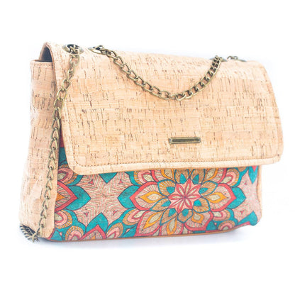 Natural Cork printed pattern messenger bag