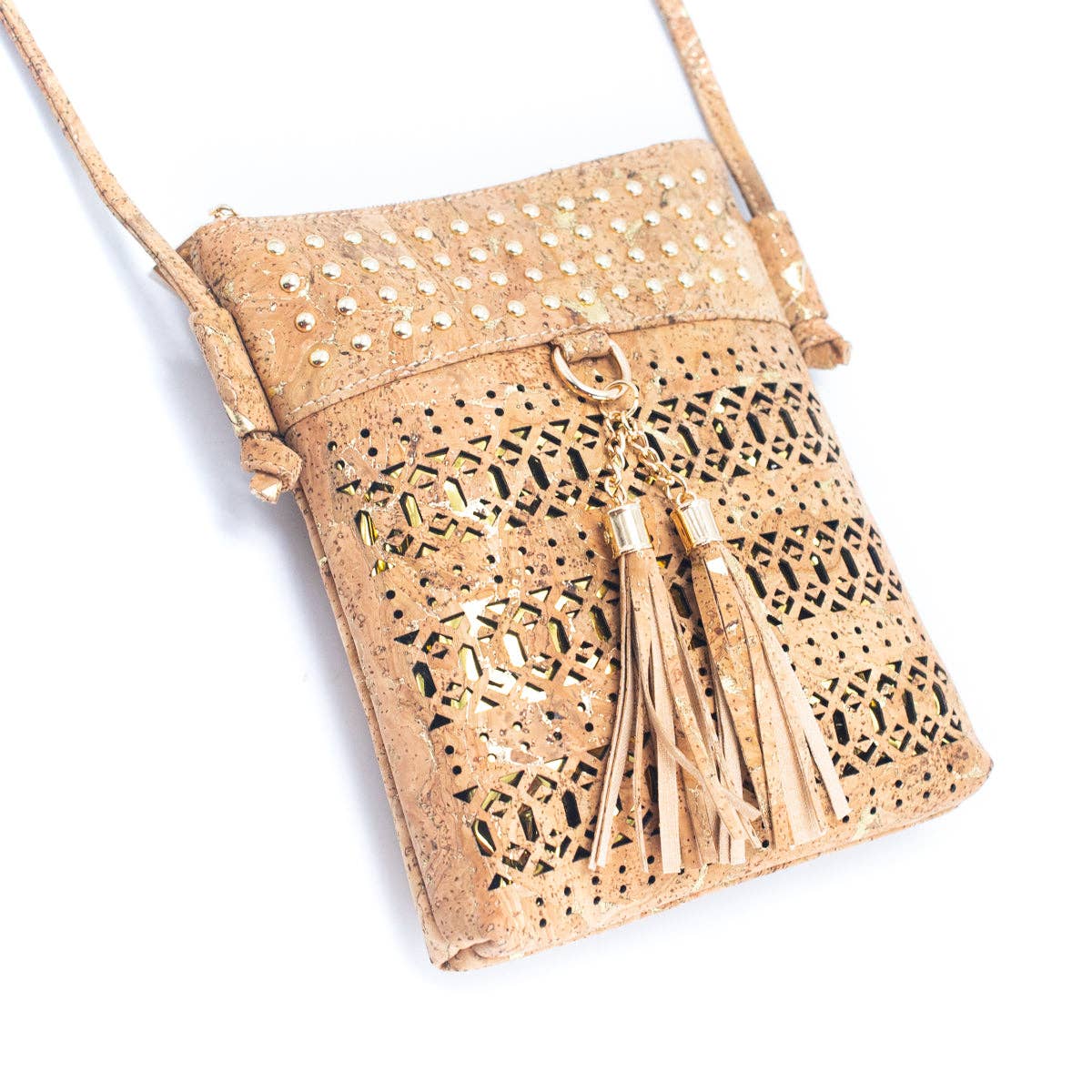 Gold and Silver Accented Cork Cut-out Crossbody Bag