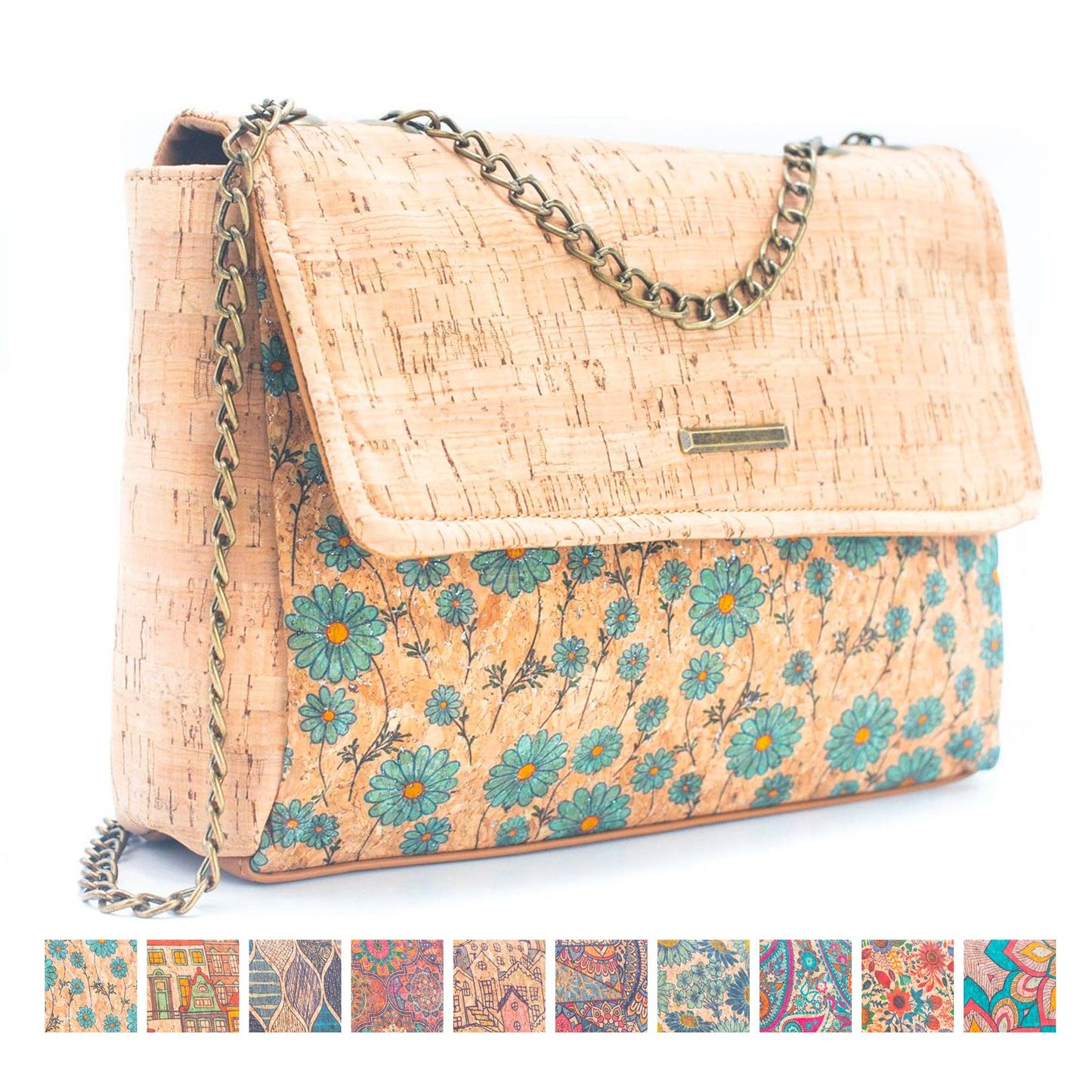 Natural Cork printed pattern messenger bag