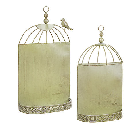 Light Green Faux Birdcage Wall Container Set: 2 pieces