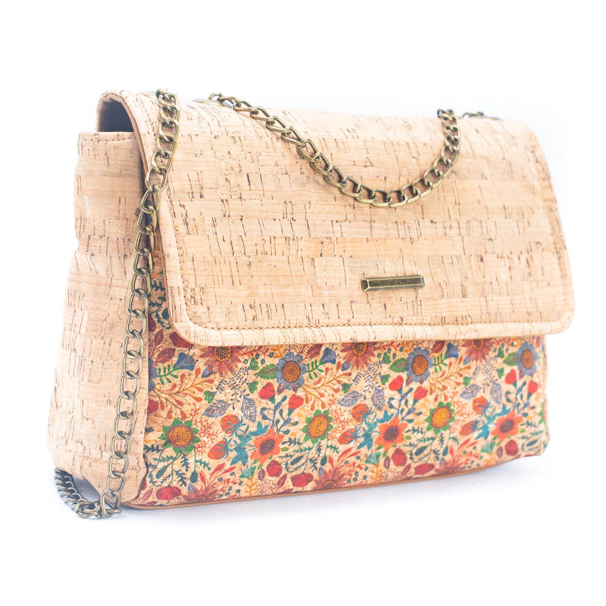 Natural Cork printed pattern messenger bag