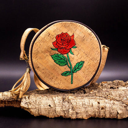 Embroidered Round Cork Handbag