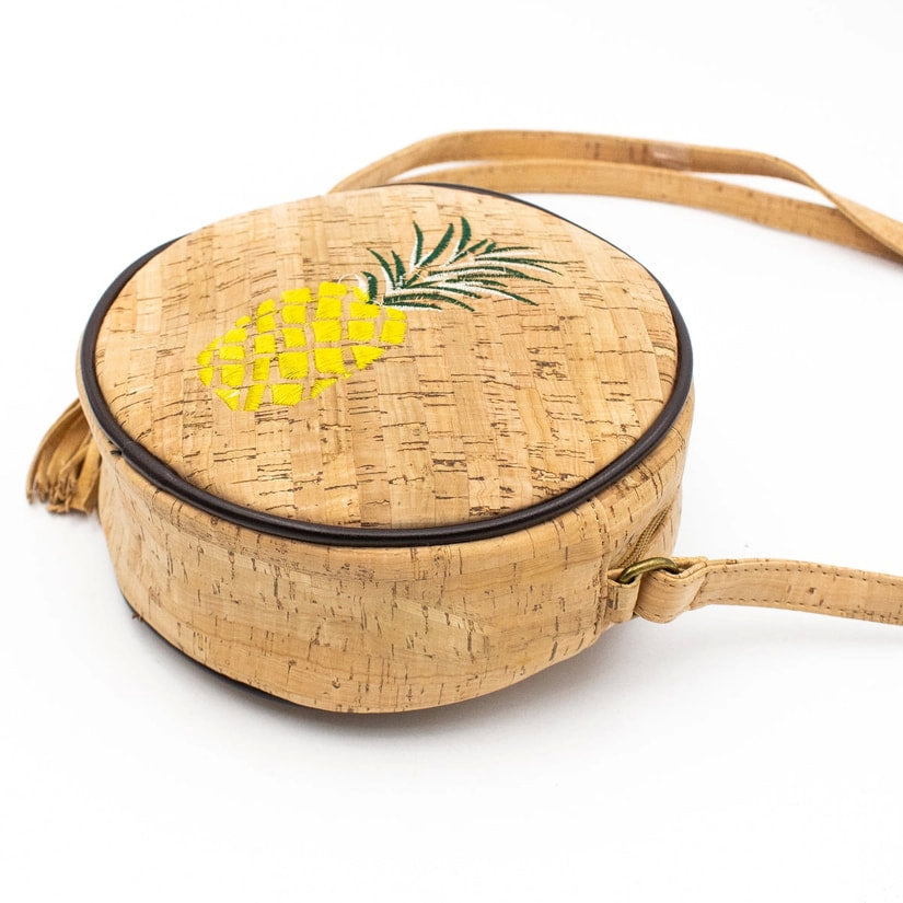 Embroidered Round Cork Handbag