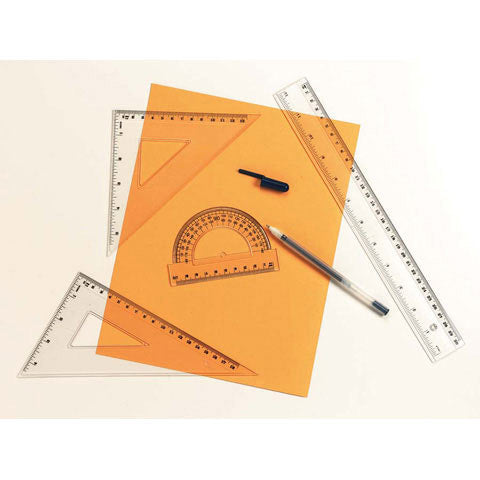 Measuring Set - 12 inch Ruler, Protractor and 2 Triangle Rulers - Clear