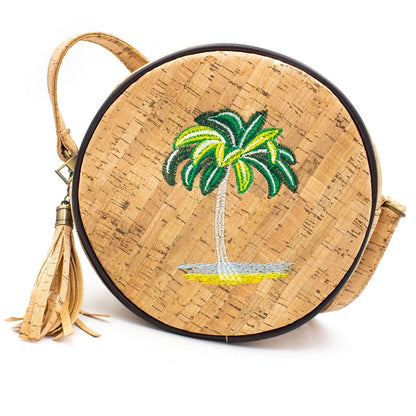 Embroidered Round Cork Handbag