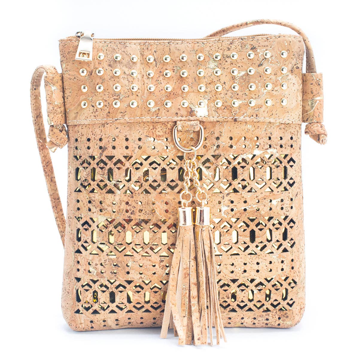 Gold and Silver Accented Cork Cut-out Crossbody Bag