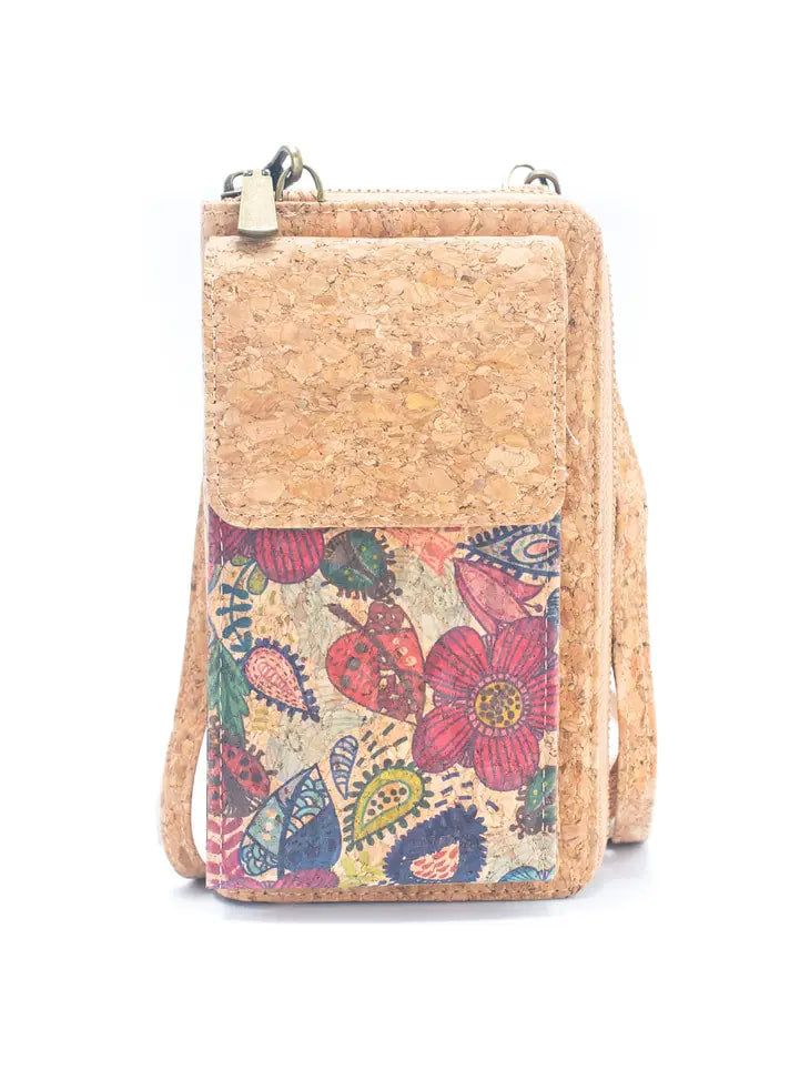 Cork Crossbody Zipper Wallet with Phone Bag