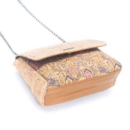 Natural Cork printed pattern messenger bag