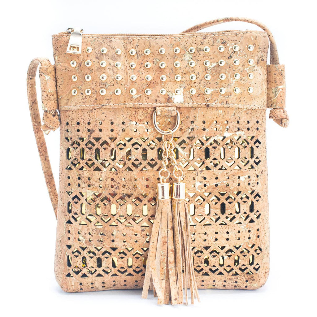 Gold and Silver Accented Cork Cut-out Crossbody Bag