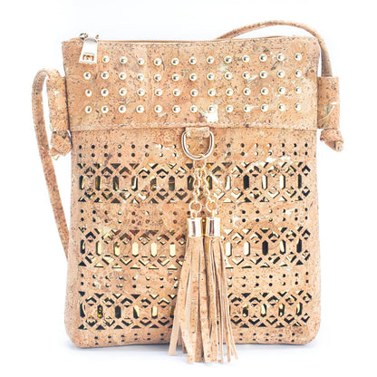 Gold and Silver Accented Cork Cut-out Crossbody Bag