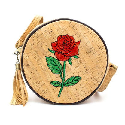 Embroidered Round Cork Handbag