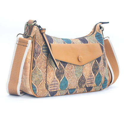 Natural Cork printed pattern messenger bag