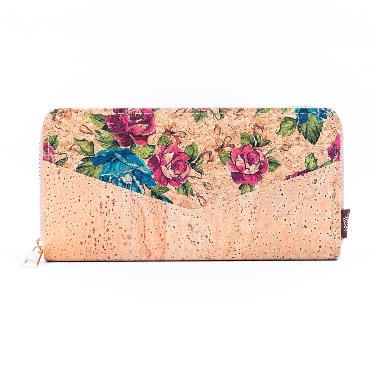 Flowers patterns cork women zipper card wallet