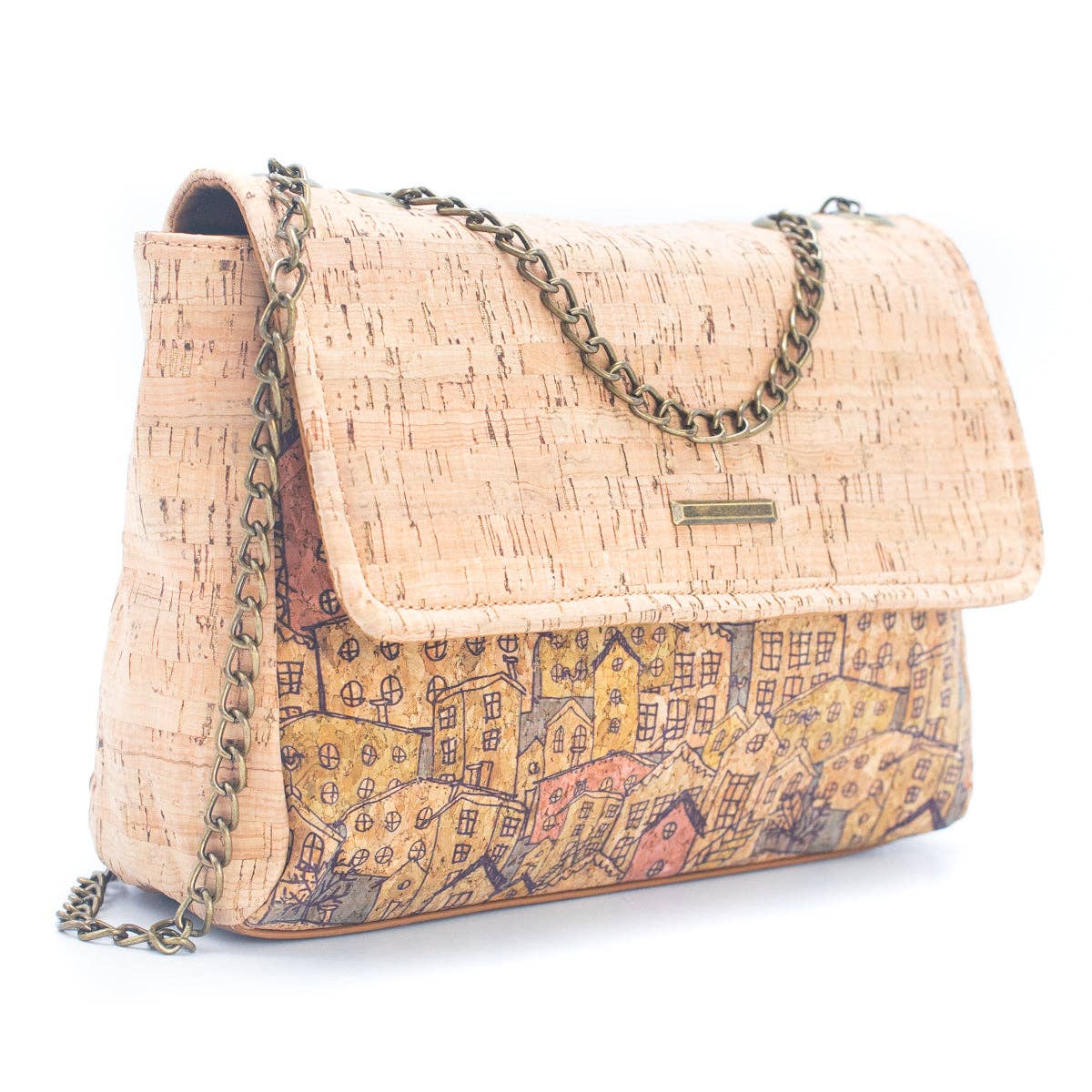 Natural Cork printed pattern messenger bag