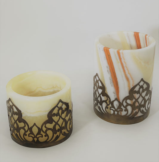 Alabaster Candle holder with Brass