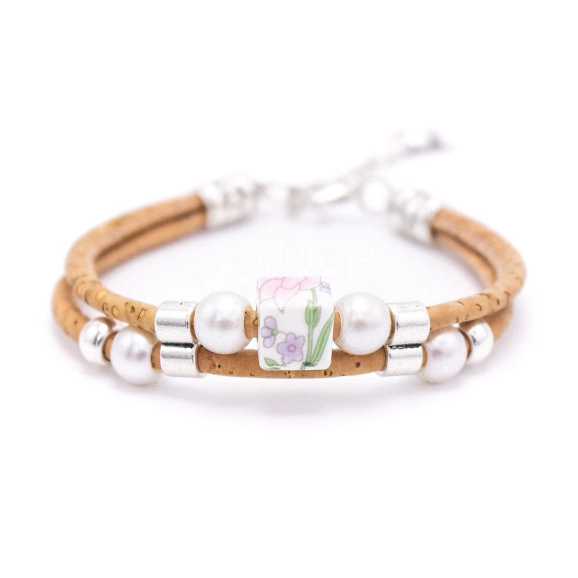 Ceramic Beads with Bee Charm Cork Bracelet