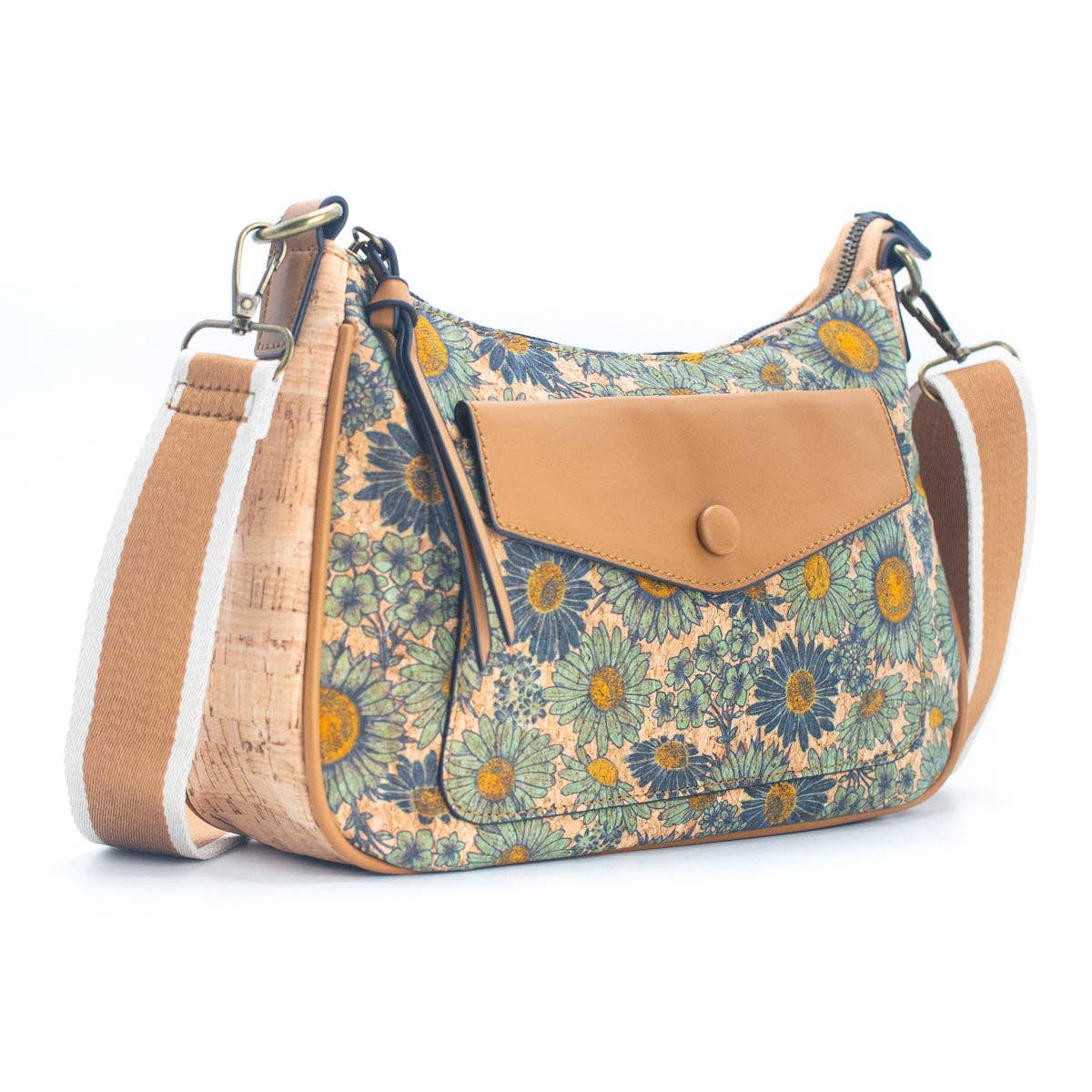 Natural Cork printed pattern messenger bag