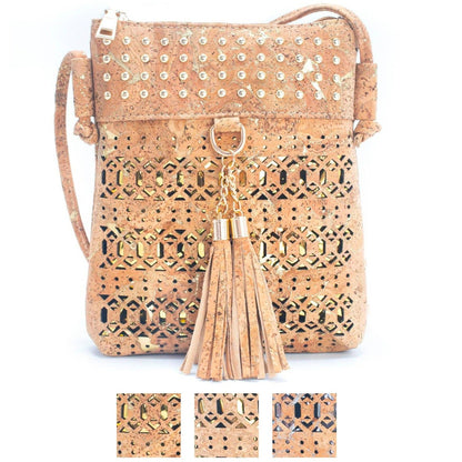 Gold and Silver Accented Cork Cut-out Crossbody Bag