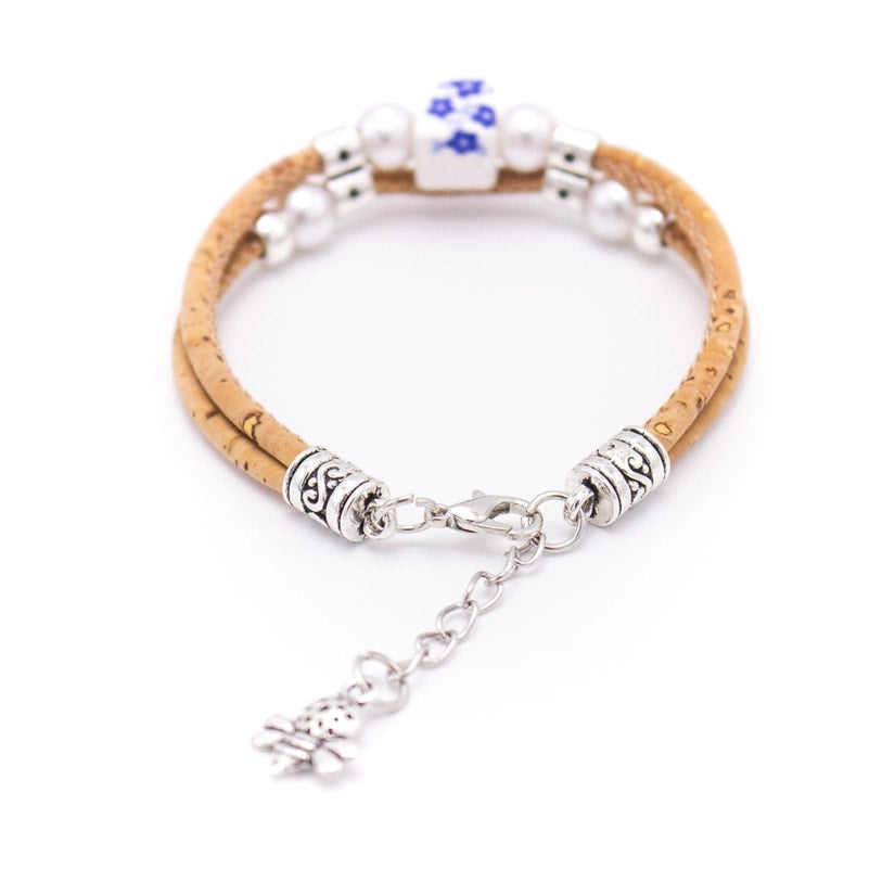 Ceramic Beads with Bee Charm Cork Bracelet