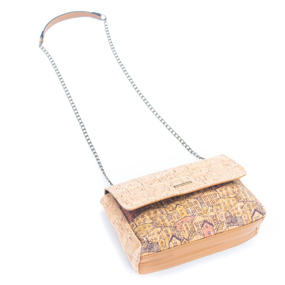 Natural Cork printed pattern messenger bag