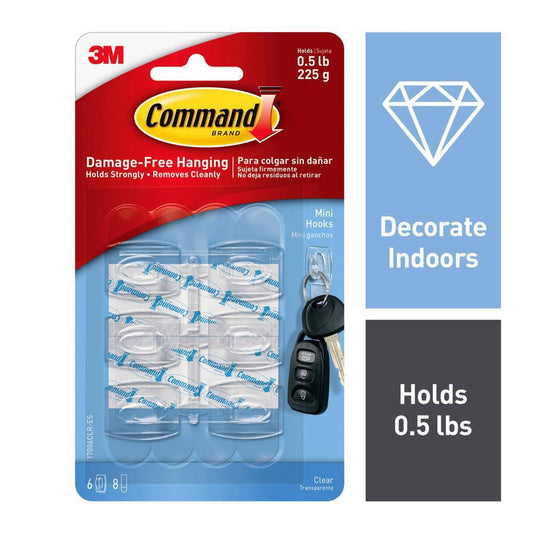 Command Clear Mini Hooks -  6 Hooks, 8 Strips Per Pack