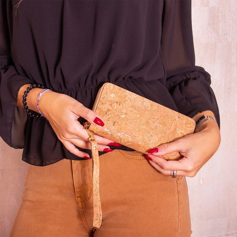 Golden cork with accents zipper wallet